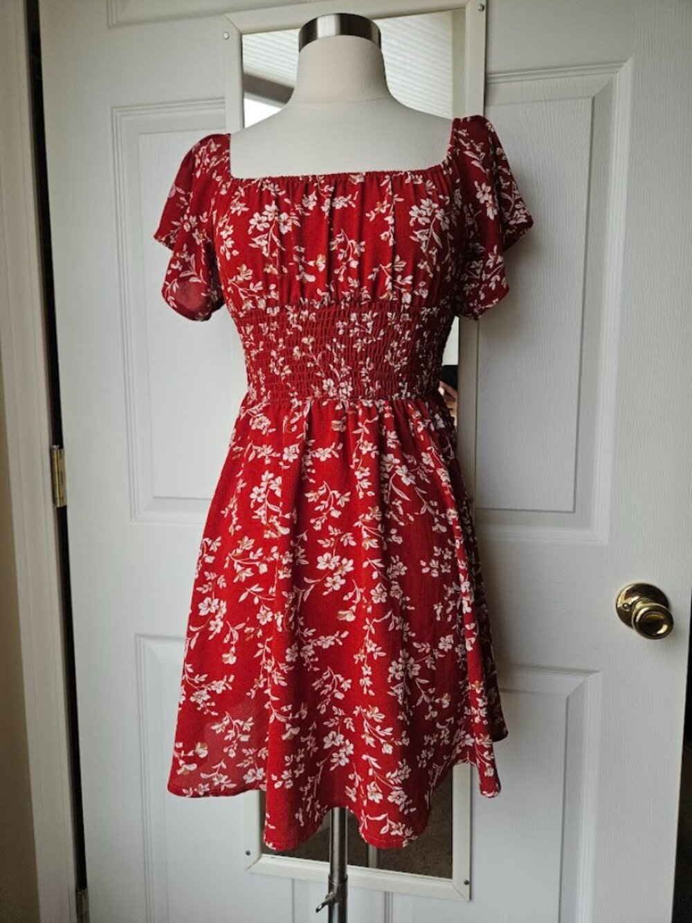 Shein cottagecore red xs floral mini dress short fairycore prairie western femme